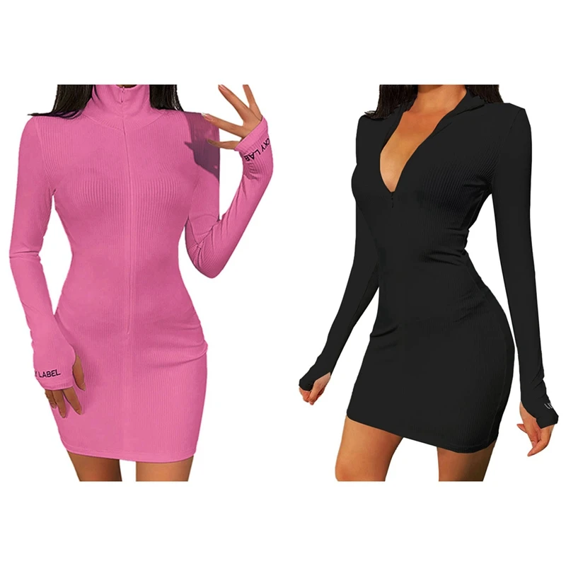 Hot Kf-2 Pcs Zipper V Neck Dress Women Casual Embroidery Lucky Label Long Sleeve Knit Rib Bodycon Women Dress L Pink & Black
Hot Kf-2 Pcs Zipper V Neck Dress Women Casual Embroidery Lucky Label Long Sleeve Knit Rib Bodycon Women Dress L Pink & Black