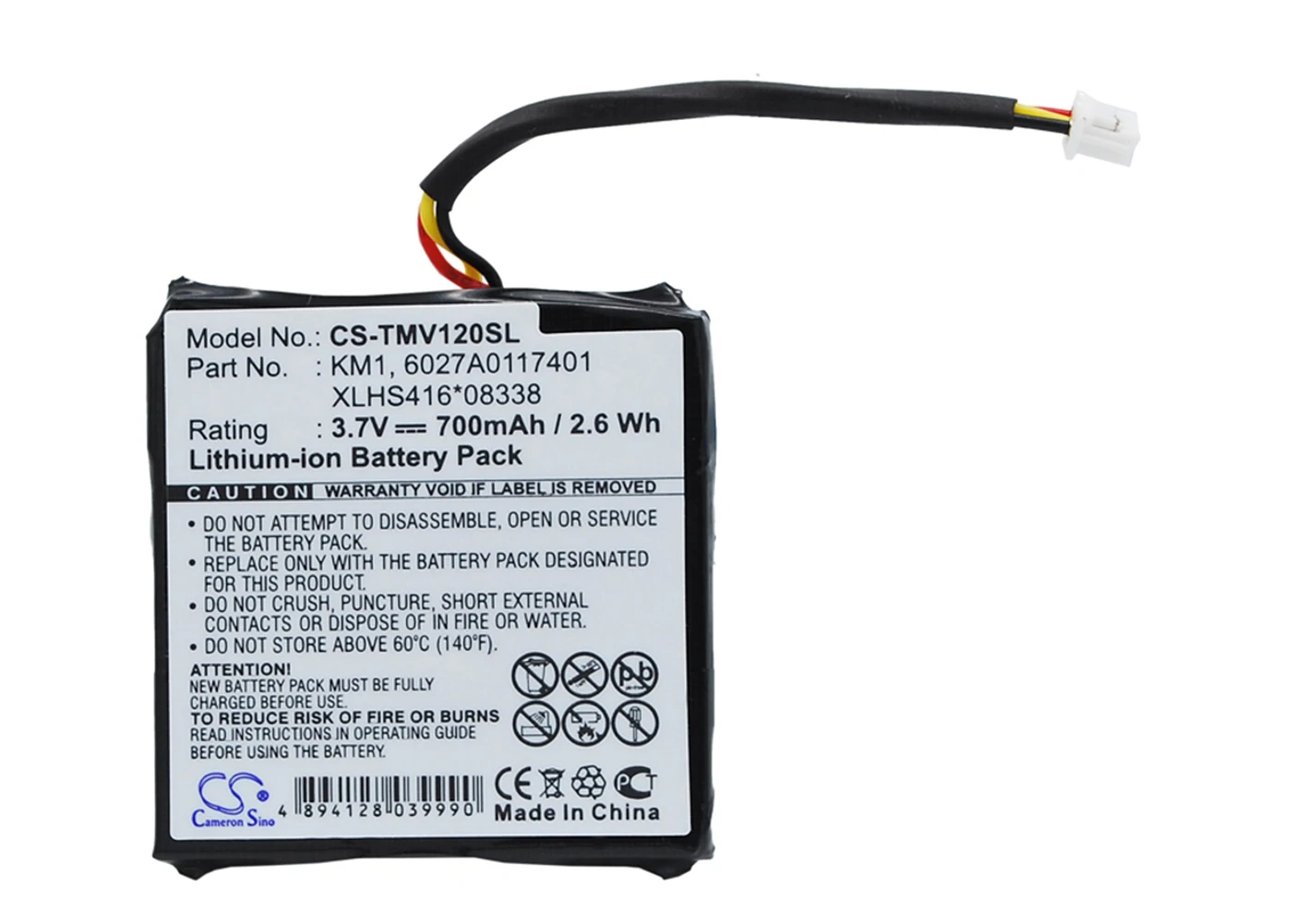 Cameron Sino 700mA Battery for TomTom Via Live 120, Via Live 125 6027A0117401, 6027A0117412, KM1, XLHS416*08338
Cameron Sino 700mA Battery for TomTom Via Live 120, Via Live 125 6027A0117401, 6027A0117412, KM1, XLHS416*08338