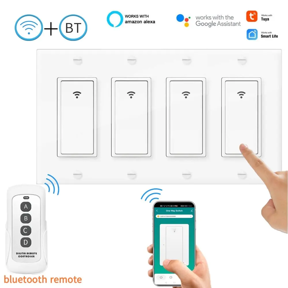 15A US Wifi Bluetooth Double Mode Smart Wall Switch Lights 3/4Way Wireless Button Switch Light Tuya APP Compatible with Alexa
15A US Wifi Bluetooth Double Mode Smart Wall Switch Lights 3/4Way Wireless Button Switch Light Tuya APP Compatible with Alexa