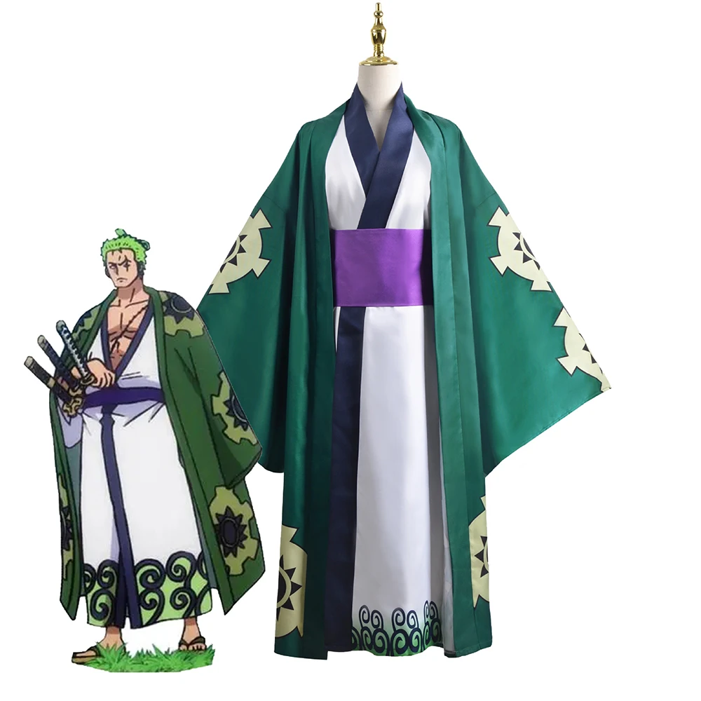 

Wholesale Anime Roronoa Zoro Cosplay Costume Wano Kuni Country Kimono Robe Full Suit Outfits Halloween Uniform Carnival Suit