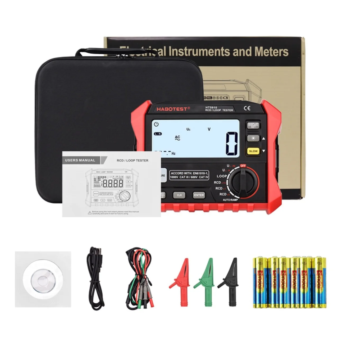HT5910 Digital Resistance Meter Leakage Switch Tester 4.7 inch LCD RCD/Loop Tester 1000 Data Storage Voltmeter 
HT5910 Digital Resistance Meter Leakage Switch Tester 4.7 inch LCD RCD/Loop Tester 1000 Data Storage Voltmeter
