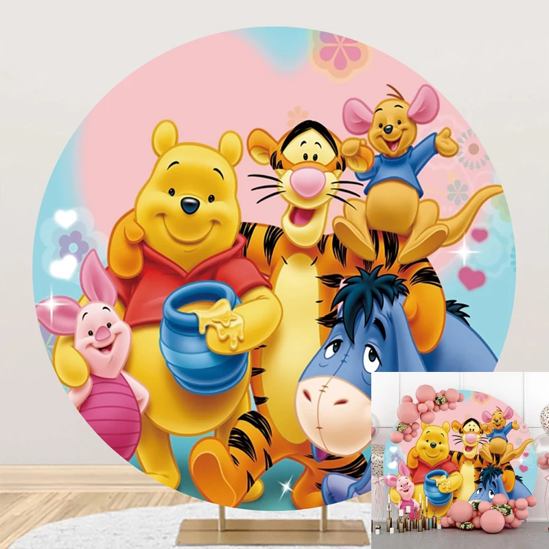

Disney Winnie The Pooh Bear Tigger Circle Background Birthday Party Decoration Banner Round Photography Backdrop Photo Studio