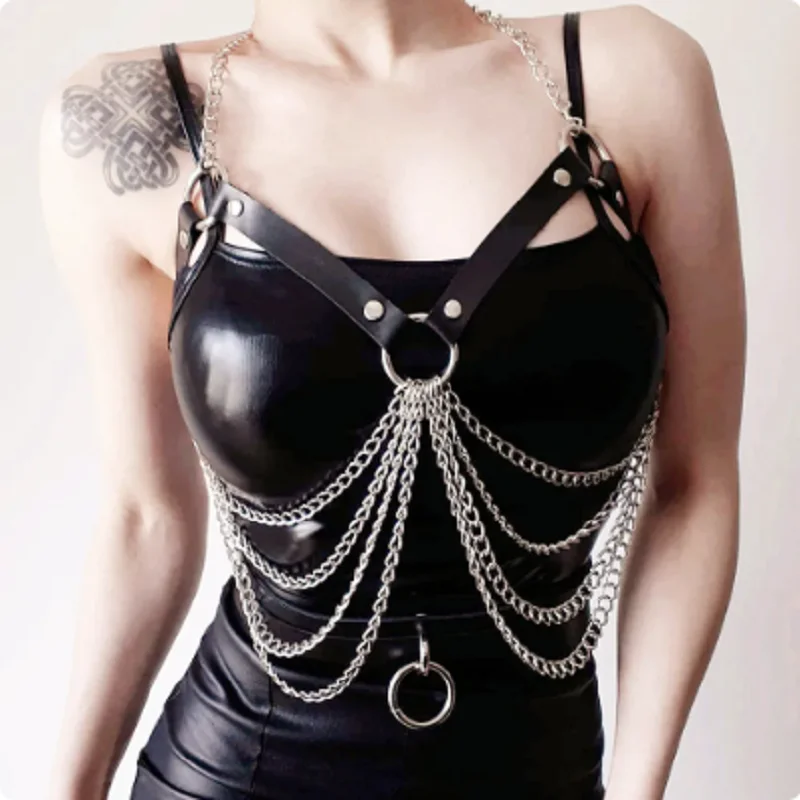 2023 Hot selling bra metal chain tassel PU leather women's stockings Gothic chest lace up K cage sexy underwear Rave clothing je
2023 Hot selling bra metal chain tassel PU leather women's stockings Gothic chest lace up K cage sexy underwear Rave clothing je