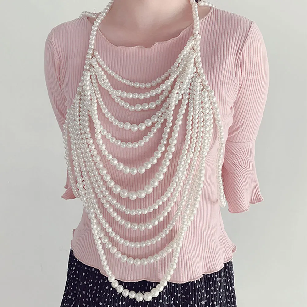 Long Necklace White Black Women Adjustable Size Jewelry Plastic Pearl Body Chain Anniversary Shoulder Necklace
Long Necklace White Black Women Adjustable Size Jewelry Plastic Pearl Body Chain Anniversary Shoulder Necklace