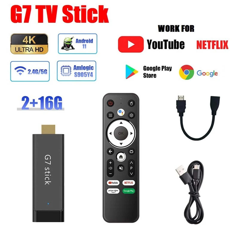 

G7 TV Stick S905Y4 4K TV Dongle 2GB+16GB Android 11.0 Smart TV Box 2.4G 5G Wifi Bluetooth Media Player Set Top Box Durable