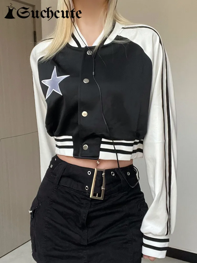 SUCHCUTE y2k Star Printing Jackets Women Korean Fashion Preppy Single Breasting Baseball Uniform Hip Hop Full Long Outwear 2023
SUCHCUTE y2k Star Printing Jackets Women Korean Fashion Preppy Single Breasting Baseball Uniform Hip Hop Full Long Outwear 2023