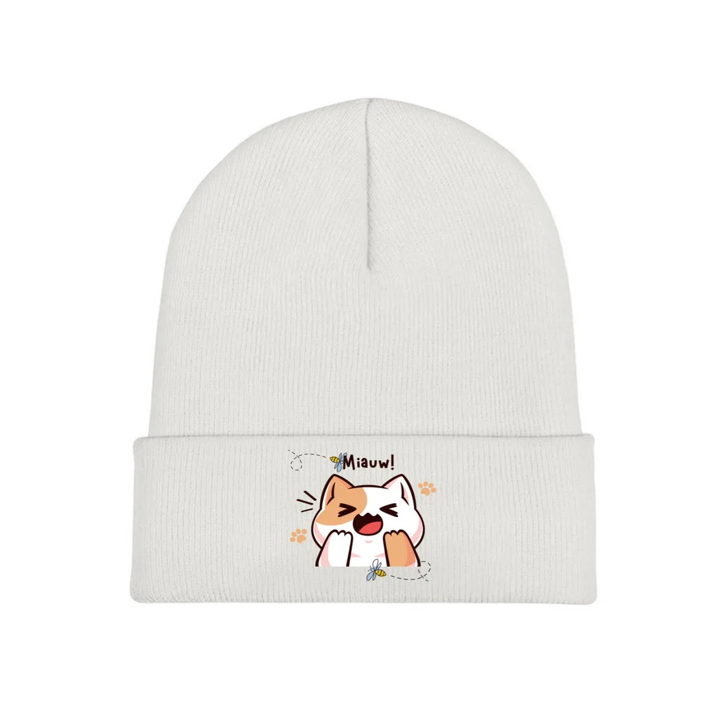 

Bee And Puppycat Cartoon Skullies Beanies Caps Miauw Classic Knitted Winter Warm Bonnet Hats Unisex Ski Cap