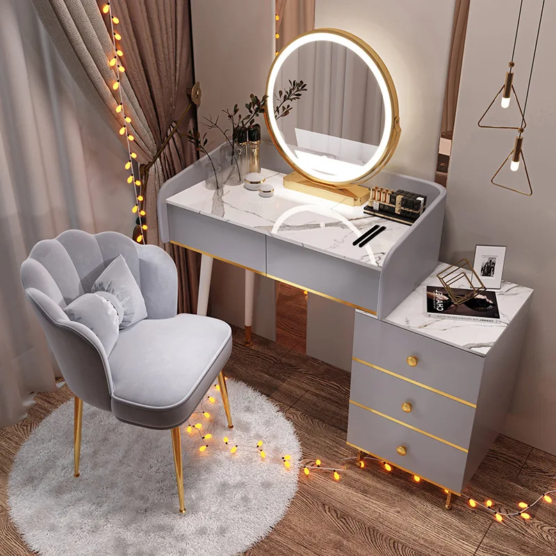 Dressing Table of Bedroom Vanity Makeup Table with Mirror Minimalist Light Luxury Multi-function Dresser with Lamp Furniture
Dressing Table of Bedroom Vanity Makeup Table with Mirror Minimalist Light Luxury Multi-function Dresser with Lamp Furniture