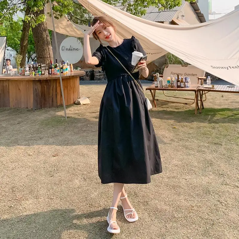 French Retro Court Style Small Black Color Summer Women Dresses Glam O-neck Short Puff Sleeve Flounced Edge Leisure Vestidos
French Retro Court Style Small Black Color Summer Women Dresses Glam O-neck Short Puff Sleeve Flounced Edge Leisure Vestidos