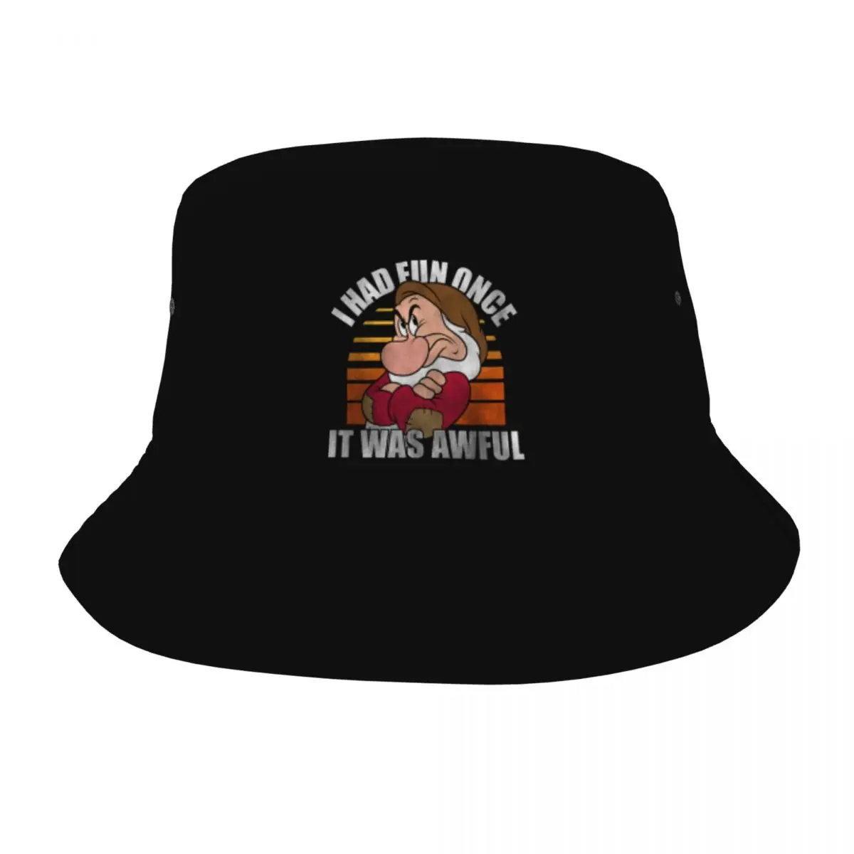 

I Had Fun Once It Was Awful Disney Seven Dwarfs Grumpy Bucket Hat Summer Travel Fishing Caps for Outdoor Sports Unisex Bob Hat