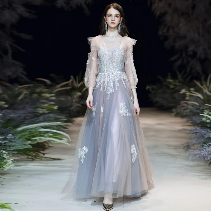 Floral Appliques A-Line Party Dresses Three Quarter Sleeve Mesh O-Neck Graduation Banquet Dress Floor Length Tulle Maxi Vestido
Floral Appliques A-Line Party Dresses Three Quarter Sleeve Mesh O-Neck Graduation Banquet Dress Floor Length Tulle Maxi Vestido