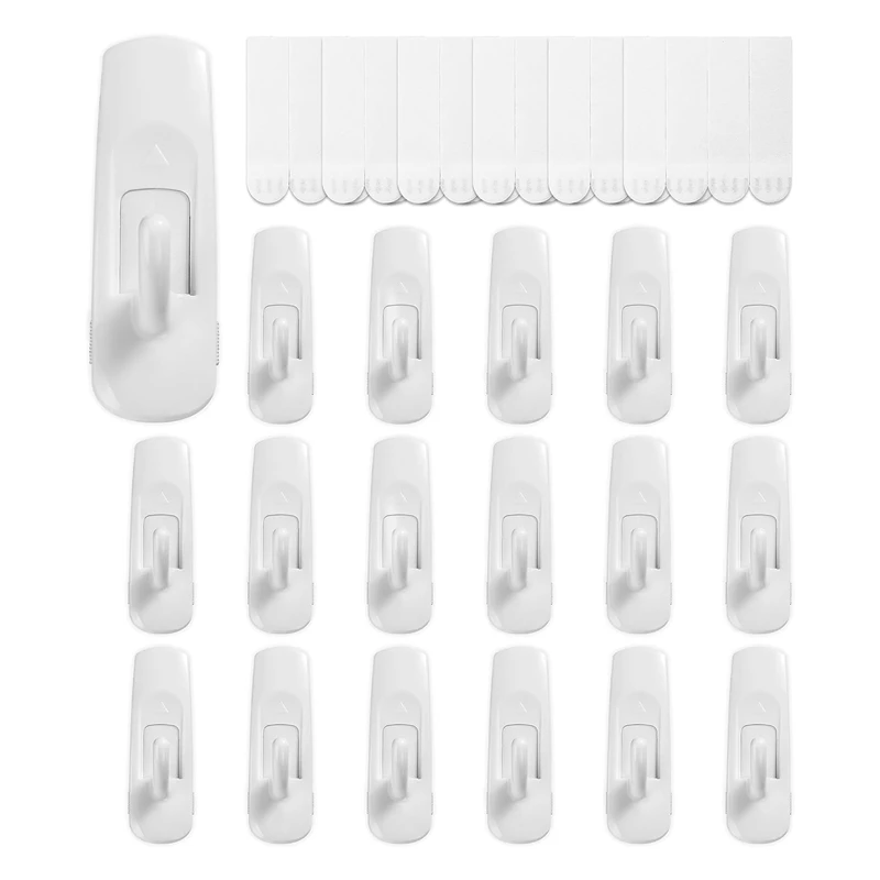 

18 Hooks+24 Strips Medium Utility Hooks Damage-Free Hanging Hooks Heavy Duty With Adhesive Strips