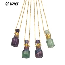 WT-N1455 Newest Fashion Gold Plated Natural Stone Made Rainbow Fluorite Perfume Bottle Necklace Girl Birthday Gift Jewelry