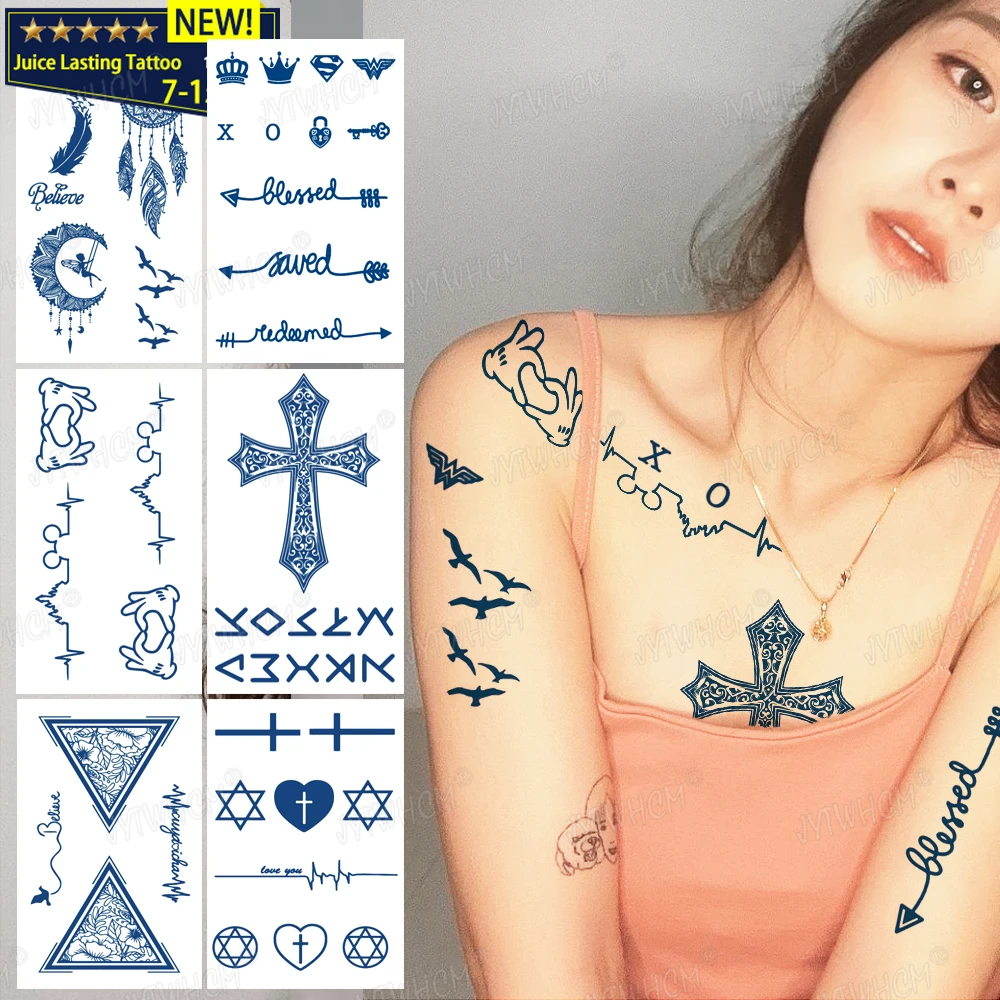

Временные полуперманентные тату-наклейки крестики, стойкие перчатки, Ловец снов с линиями, боди-арт, водонепроницаемые Временные татуировки с орлом для женщин