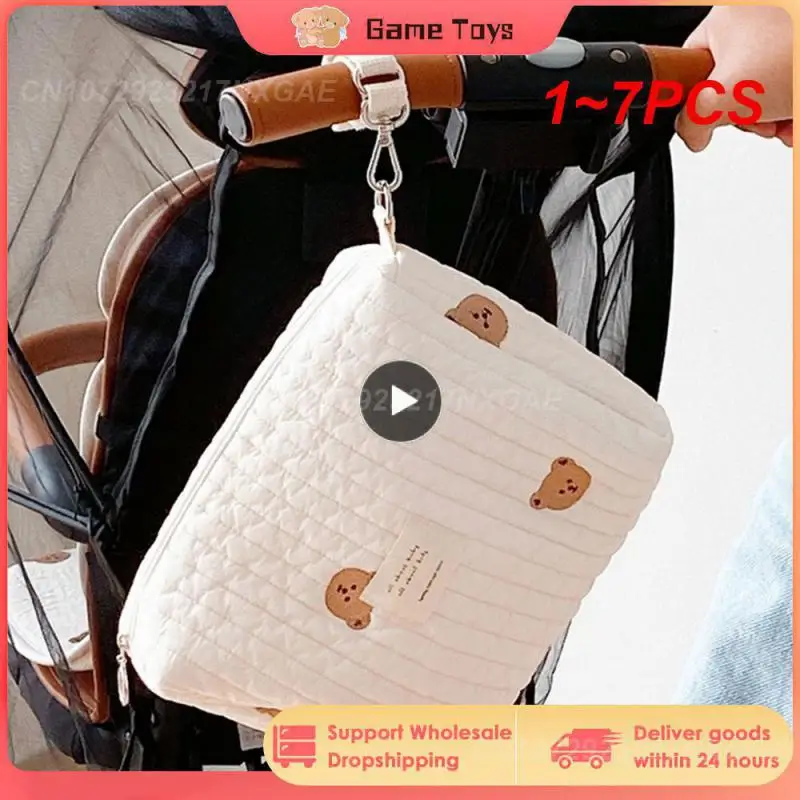 

1~7PCS Baby Accessory Stroller Bag Nappy Organizer Newborn Diaper Bag Mommy Bag Single Shoulder Handbag Zipper Embroidery Bear