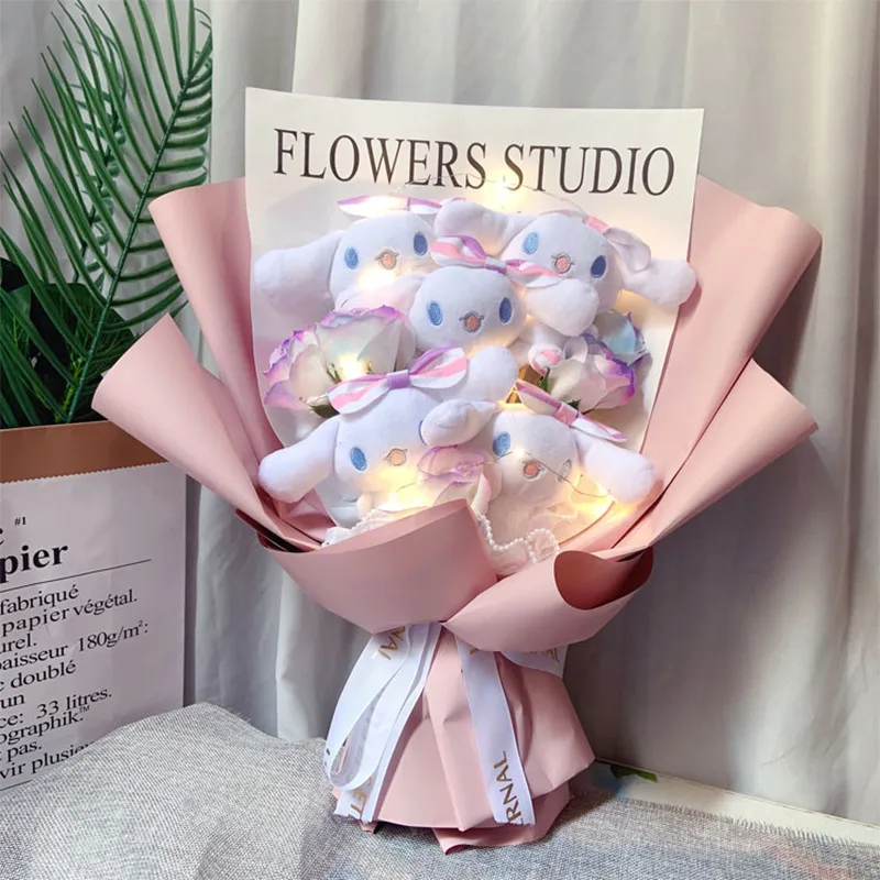 

Мультяшный аниме Sanrio, Hello Kitty My Melody Kuromi медведь кукла плюшевый букет цветы светодиодный подарок на день Святого Валентина Рождество выпускной