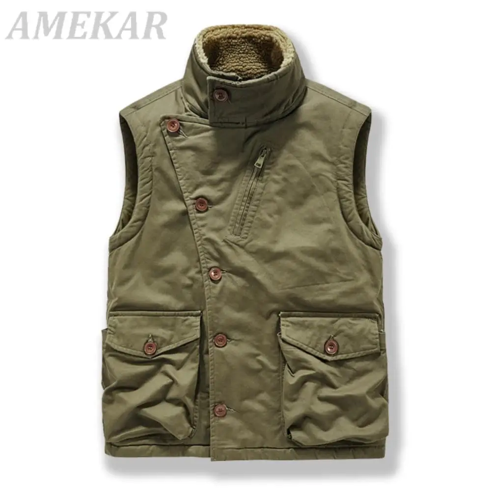 2022 Autumn Winter Military Vest Men Stand Collar Fashion Side Bottons Thick Warm Fleece Men's Vests Jacket Sleeveless Plus Size
2022 Autumn Winter Military Vest Men Stand Collar Fashion Side Bottons Thick Warm Fleece Men's Vests Jacket Sleeveless Plus Size