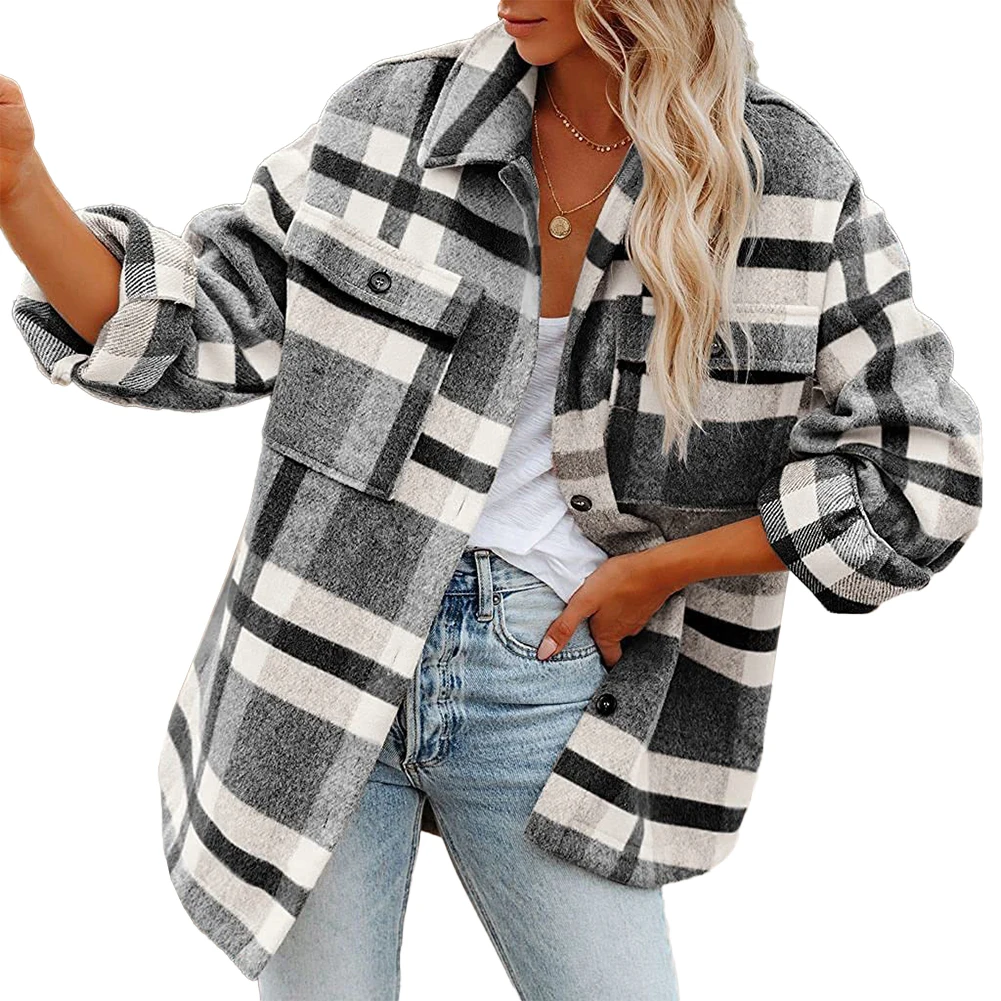 Fashion Autumn Women's Plaid Fleece Woolen Jacket Coat Ladies Single Breasted Tops Jackets Outerwear Streetwear Woman Clothing
Fashion Autumn Women's Plaid Fleece Woolen Jacket Coat Ladies Single Breasted Tops Jackets Outerwear Streetwear Woman Clothing