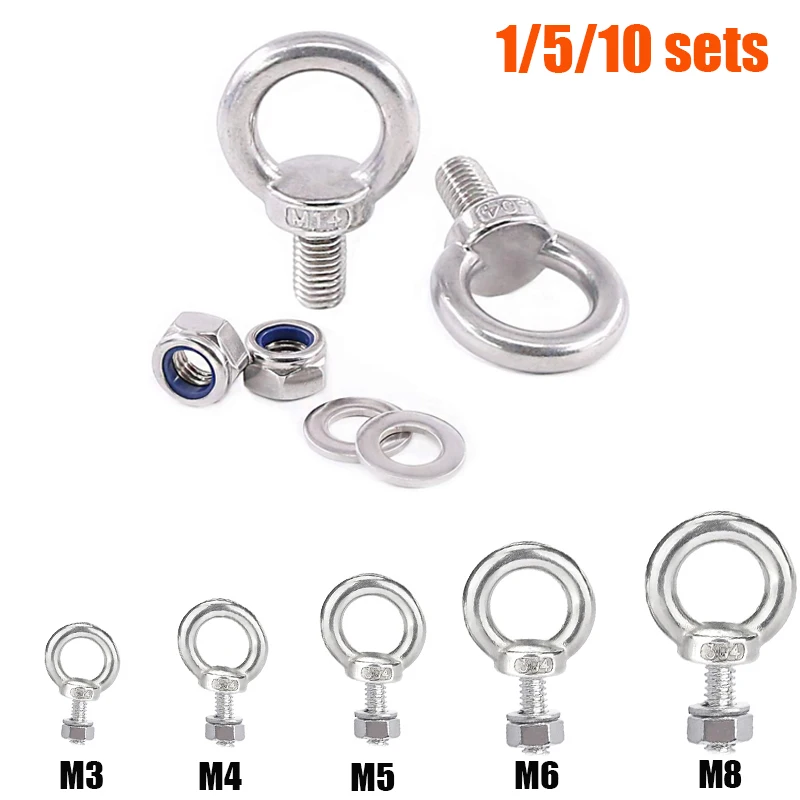 Multiple sizes 304 Stainles Steel Male Thread Machinery Shoulder Lifting Ring Eye Bolt with Lock Nuts/Flat Washers Set 
Multiple sizes 304 Stainles Steel Male Thread Machinery Shoulder Lifting Ring Eye Bolt with Lock Nuts/Flat Washers Set