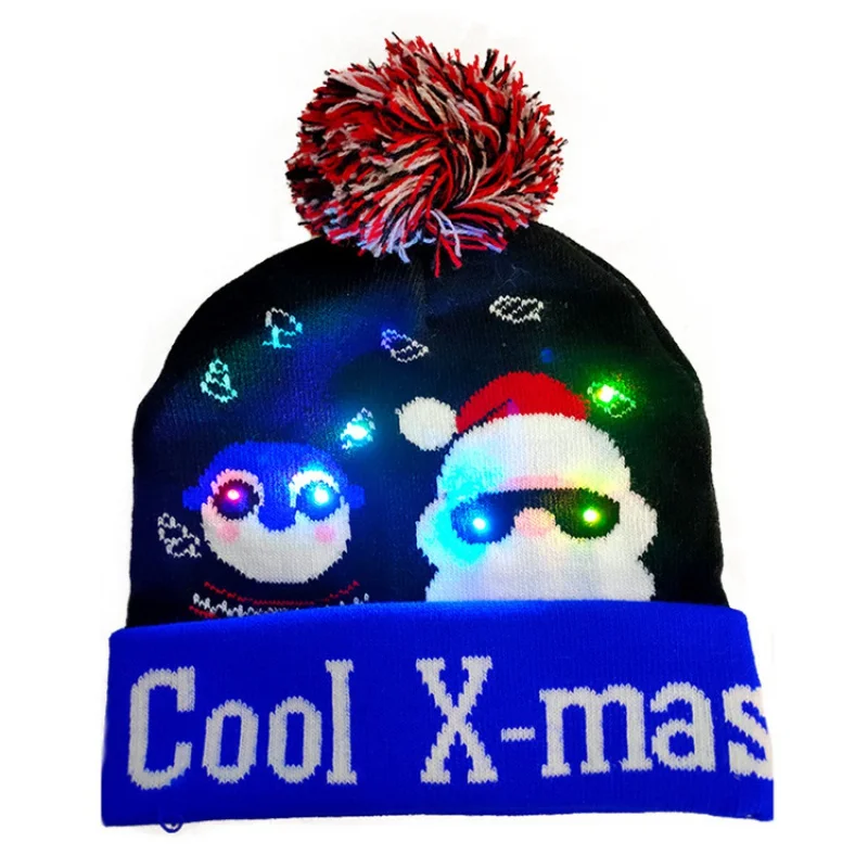 Winter Fashion Christmas LED Lights Knitted Hat Colorful Lights Party Warm Beaniers With Ball Festival Hat With Battery
Winter Fashion Christmas LED Lights Knitted Hat Colorful Lights Party Warm Beaniers With Ball Festival Hat With Battery
