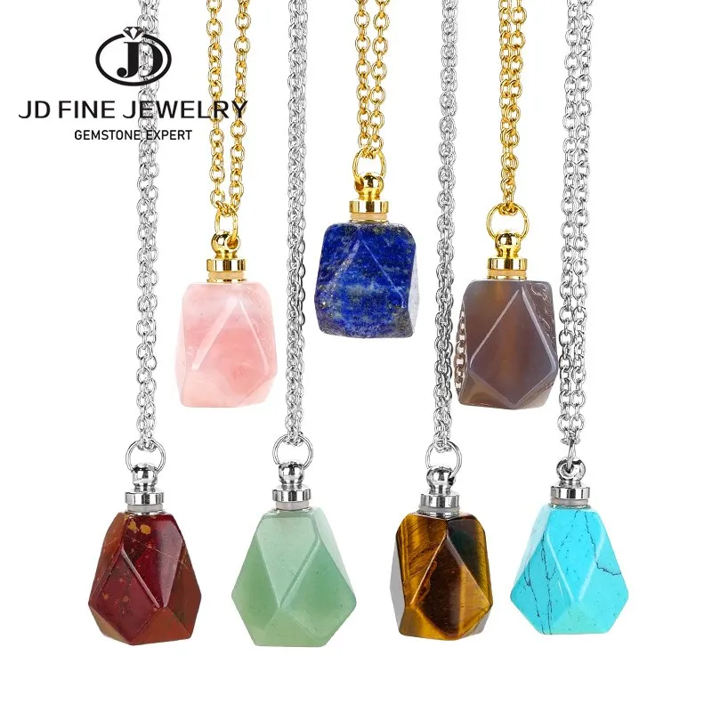 JD Natural Stone Quartz Perfume Bottle Pendants Faceted Rainbow Jasper Pink Quartz Amethyst Charm Necklace
JD Natural Stone Quartz Perfume Bottle Pendants Faceted Rainbow Jasper Pink Quartz Amethyst Charm Necklace