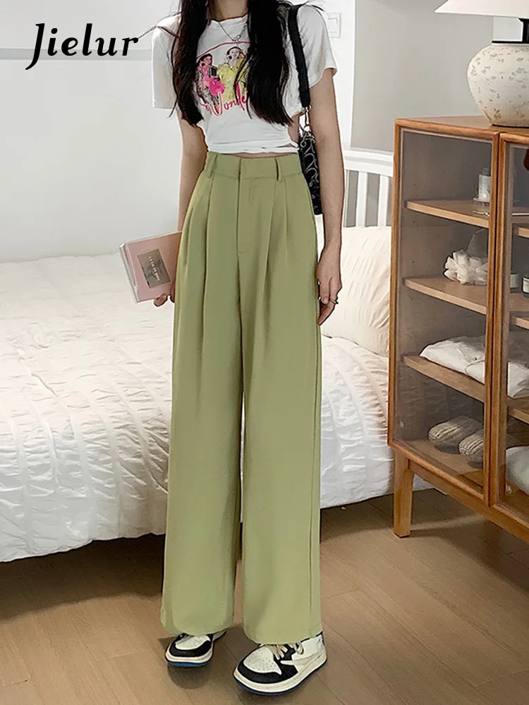 Jielur Женские летние однотонные брюки модные тонкие с завышенной талией и широкими