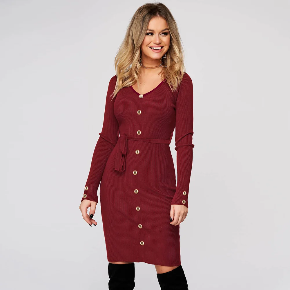 Autumn And Winter Women'S 2022 New Slim Ribbed V-Neck Button Decorated Dress
Autumn And Winter Women'S 2022 New Slim Ribbed V-Neck Button Decorated Dress