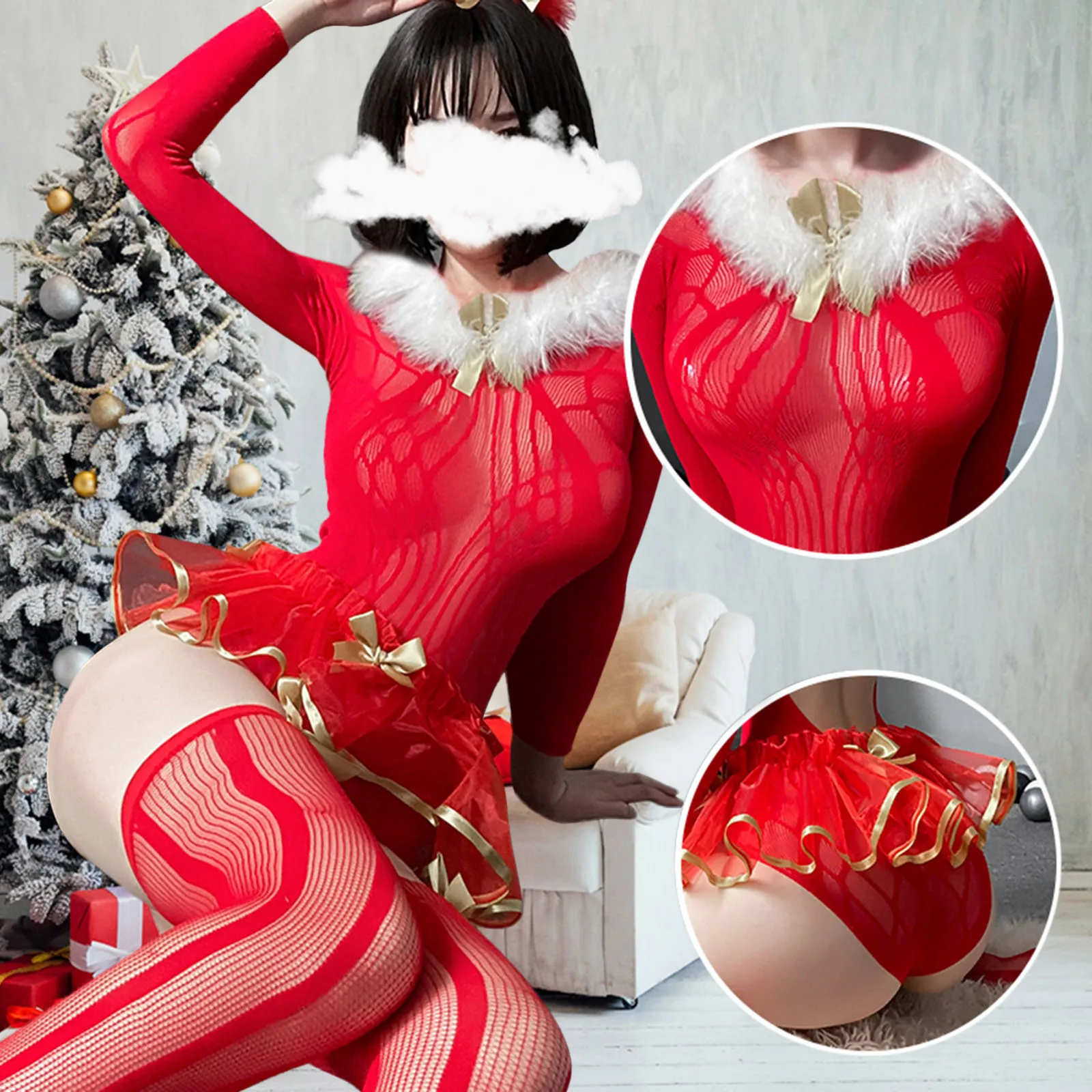 Sexy Costume For Women Christmas Transparent Mesh Bownot Feather Backless Lingerie Long Sleeve Garter Lingerie Set With Choker
Sexy Costume For Women Christmas Transparent Mesh Bownot Feather Backless Lingerie Long Sleeve Garter Lingerie Set With Choker