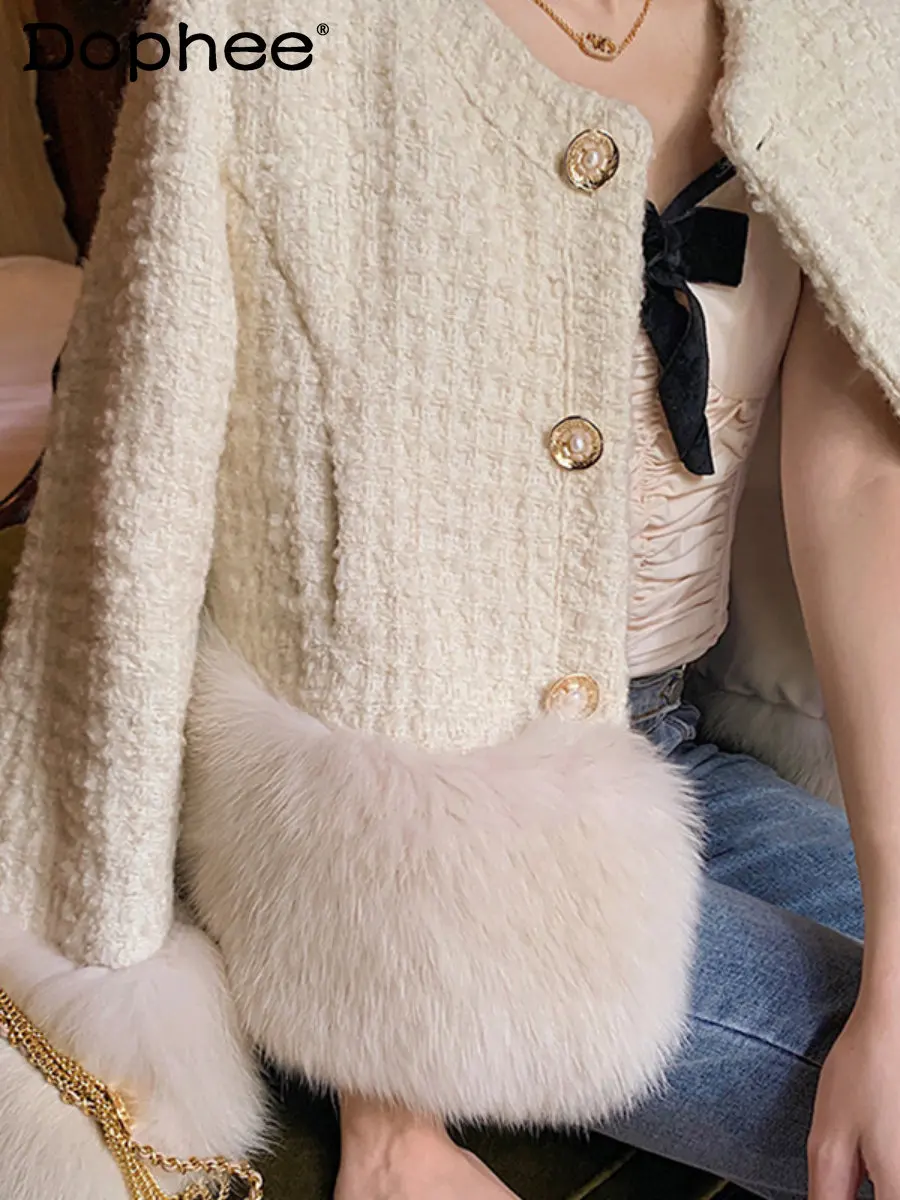 French White Fox Fur Stitching Single-Breasted Fur Woolen Coat Women 2022 Autumn Winter New Luxury Short Jacket Casacos Feminino
French White Fox Fur Stitching Single-Breasted Fur Woolen Coat Women 2022 Autumn Winter New Luxury Short Jacket Casacos Feminino