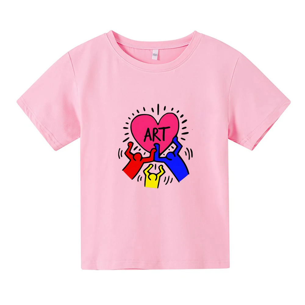 

Повседневная футболка Kkeith Hharing, 100% хлопок, милая мультяшная футболка для мальчиков и девочек, детская летняя футболка с коротким рукавом и забавным графическим рисунком