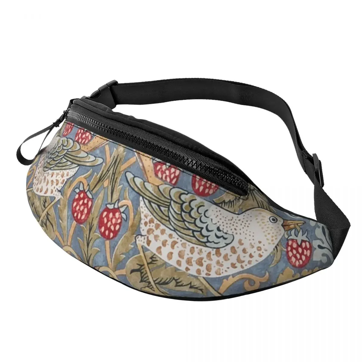 

Strawberry Thief Fanny Pack for Running Men Women William Morris Floral Textile Pattern Crossbody Waist Bag Phone Money Pouch