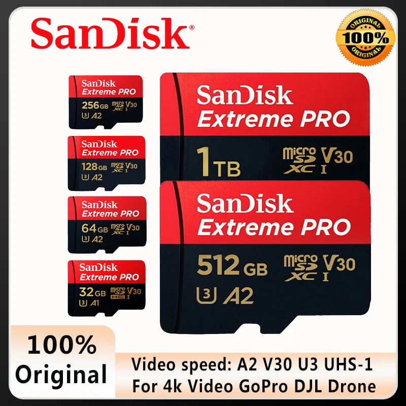 

Sandisk Micro SD Extreme Pro Flash 128GB Card SDXC UHS-I 256GB 64GB 512GB 32GB U3 V30 TF Card Memory Card Adapter for Camera DJI