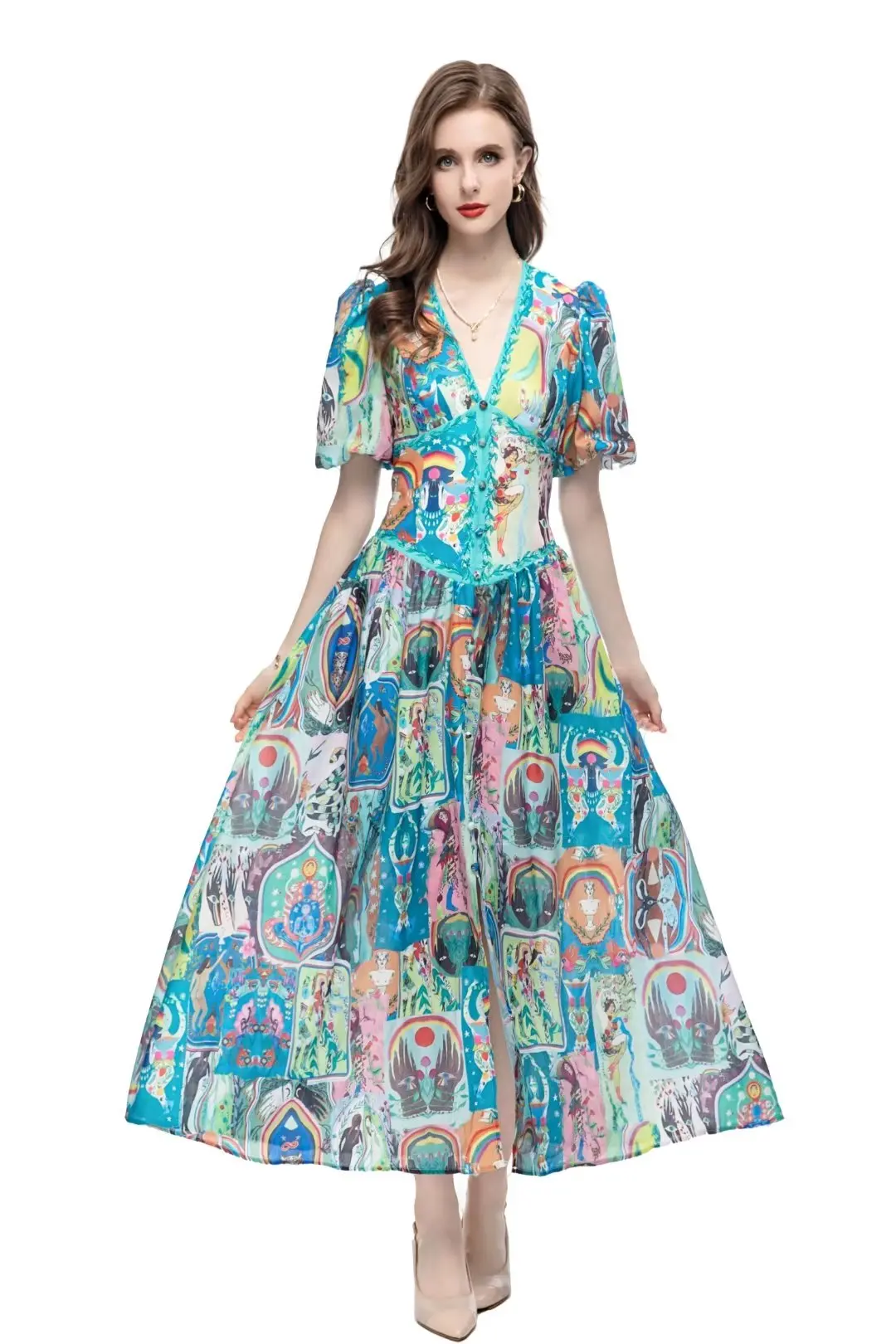 Bohemian National Wind 2023 Summer Sexy V-neck Short Sleeve Slim Figure Flower Print Dress
Bohemian National Wind 2023 Summer Sexy V-neck Short Sleeve Slim Figure Flower Print Dress