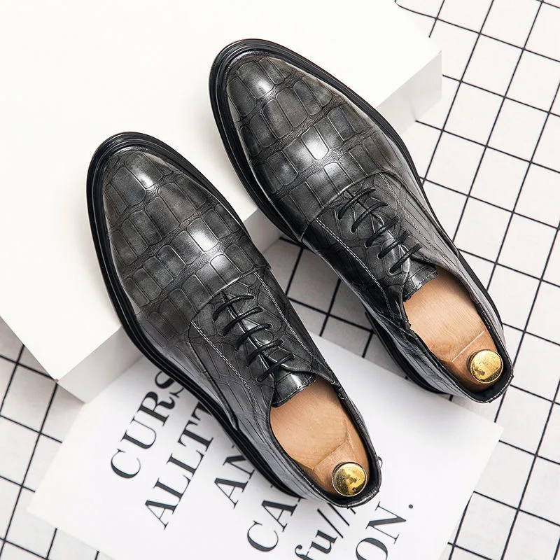 

Men's Leather Shoes Men's Retro Plaid Colorblock Casual Leather Shoes Embossed Stone Pattern 2022 Spring Platform Male's Shoes