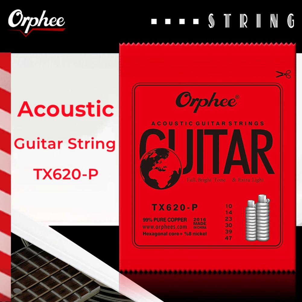 Orphee TX620-P Red Copper Acoustic Guitar String Set Of 6 Strings 010Gauge Hexagonal Core+8% Nickel Extra Light Bright Tone
Orphee TX620-P Red Copper Acoustic Guitar String Set Of 6 Strings 010Gauge Hexagonal Core+8% Nickel Extra Light Bright Tone