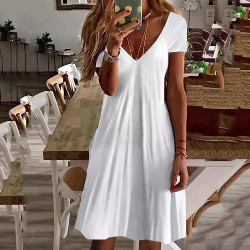 Женское платье с V-образным вырезом, коротким рукавом
Женское платье с V-образным вырезом, коротким рукавом