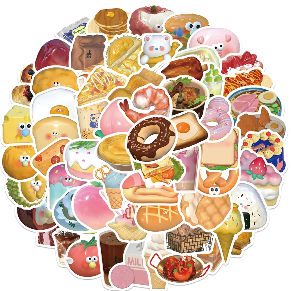 

10/50 Pcs Cartoon 3D Dessert Food Graffiti Stickers Decorated Guitar Tables And Chairs Wall Pencil Case Thin Waterproof Stickers