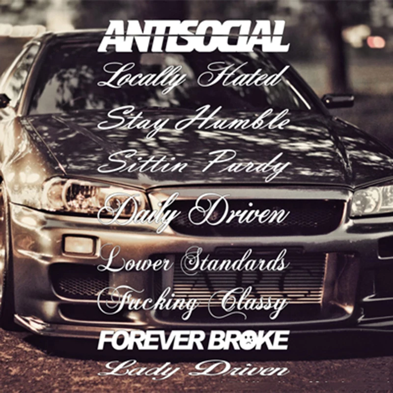 S140 ANTISOCIAL FOREVER BROKE Vinyl Modified Car Stickers JDM Waterproof Front Rear Windshield Windows Decals Auto Accessories
S140 ANTISOCIAL FOREVER BROKE Vinyl Modified Car Stickers JDM Waterproof Front Rear Windshield Windows Decals Auto Accessories