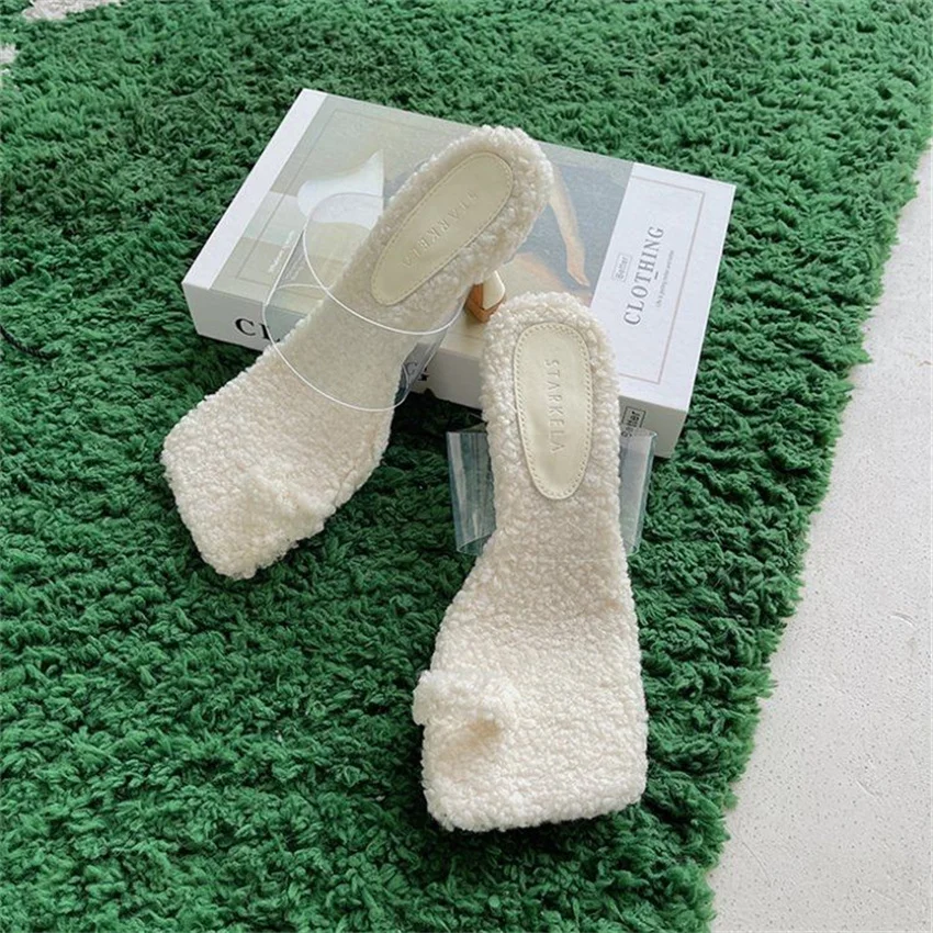 2022 Sping New Clip-Top High-Heeled Wool Slippers Women'S Fashion Transparent Belt PVC Fine-Heeled Lamb Wool Outdoor CasualShoes
2022 Sping New Clip-Top High-Heeled Wool Slippers Women'S Fashion Transparent Belt PVC Fine-Heeled Lamb Wool Outdoor CasualShoes