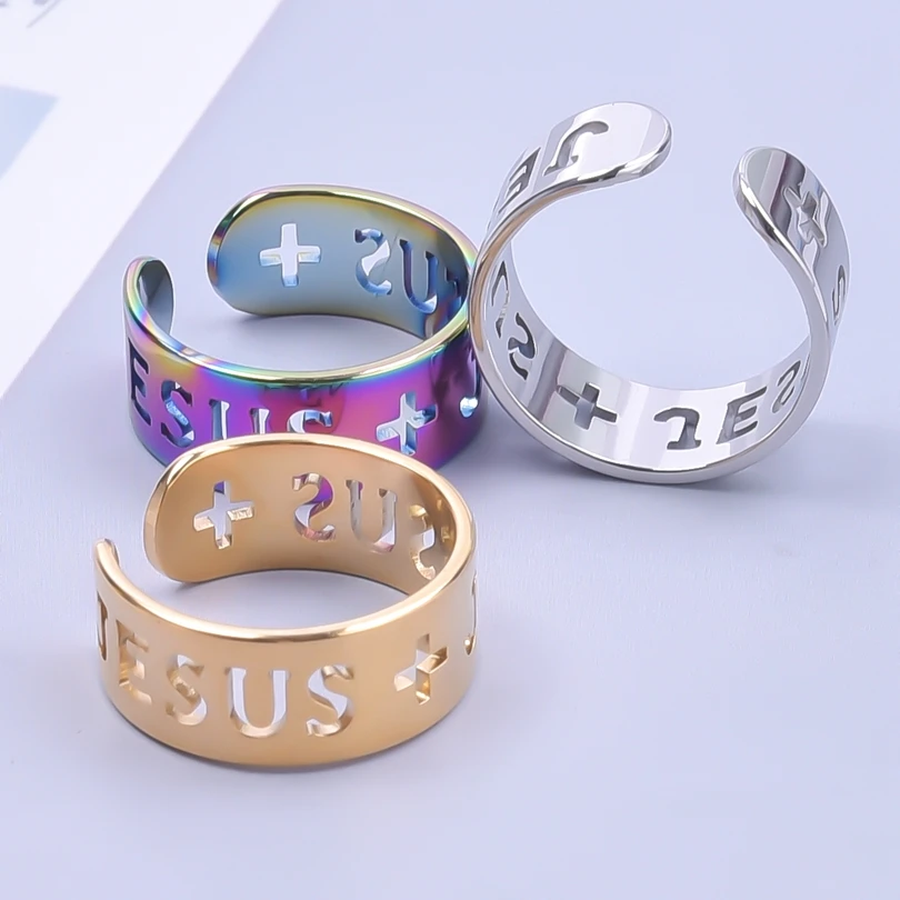 Hollow Letter Rings for Women Men Stainless Steel JESUS Letter Open Rings Punk Fashion Couple Wedding Jewelry Birthday Gifts New
Hollow Letter Rings for Women Men Stainless Steel JESUS Letter Open Rings Punk Fashion Couple Wedding Jewelry Birthday Gifts New