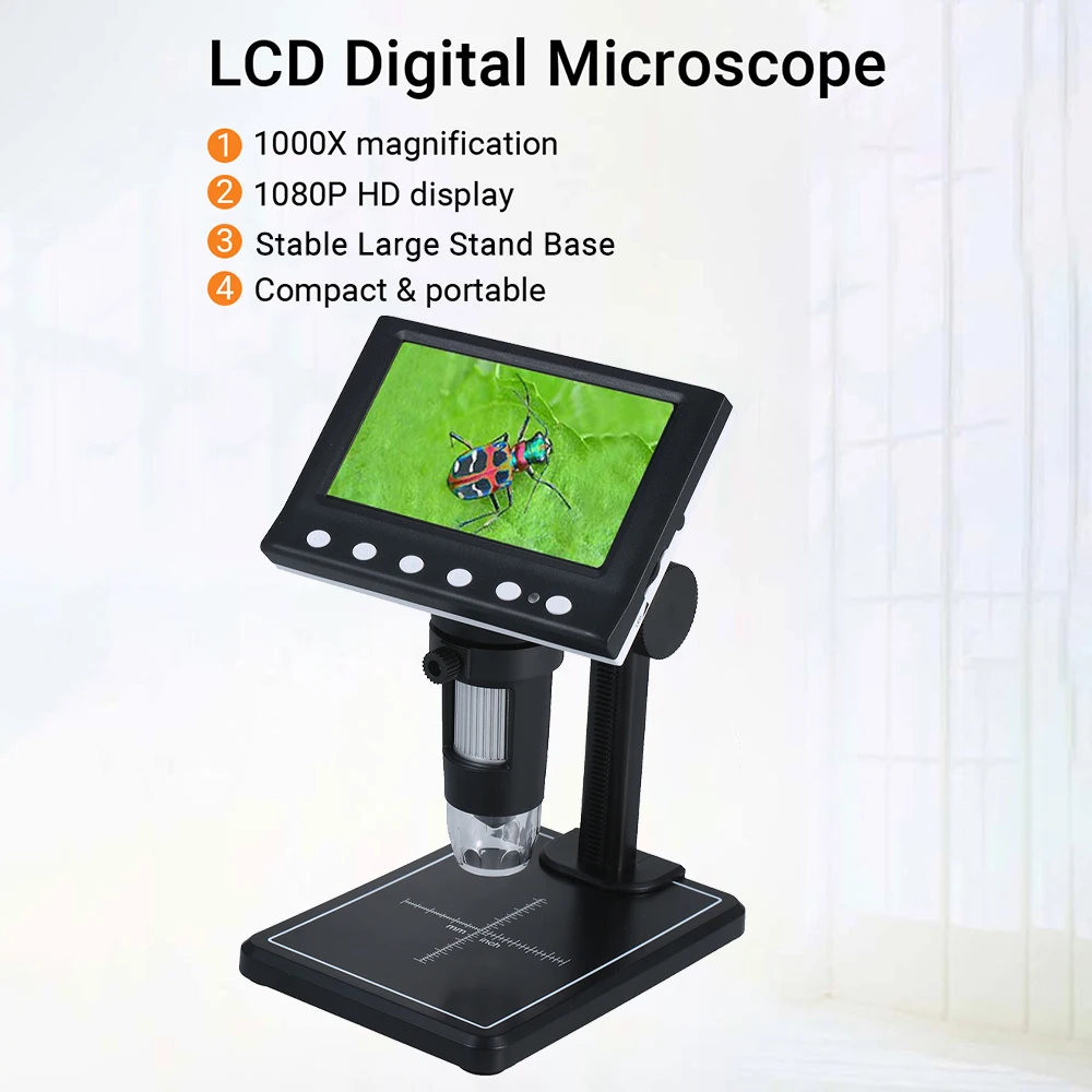 Digital Microscope with 4.3-inch 1080P Screen 1000X Magnification Zoom 8pcs LED Lights for Phone Repairing Soldering
Digital Microscope with 4.3-inch 1080P Screen 1000X Magnification Zoom 8pcs LED Lights for Phone Repairing Soldering