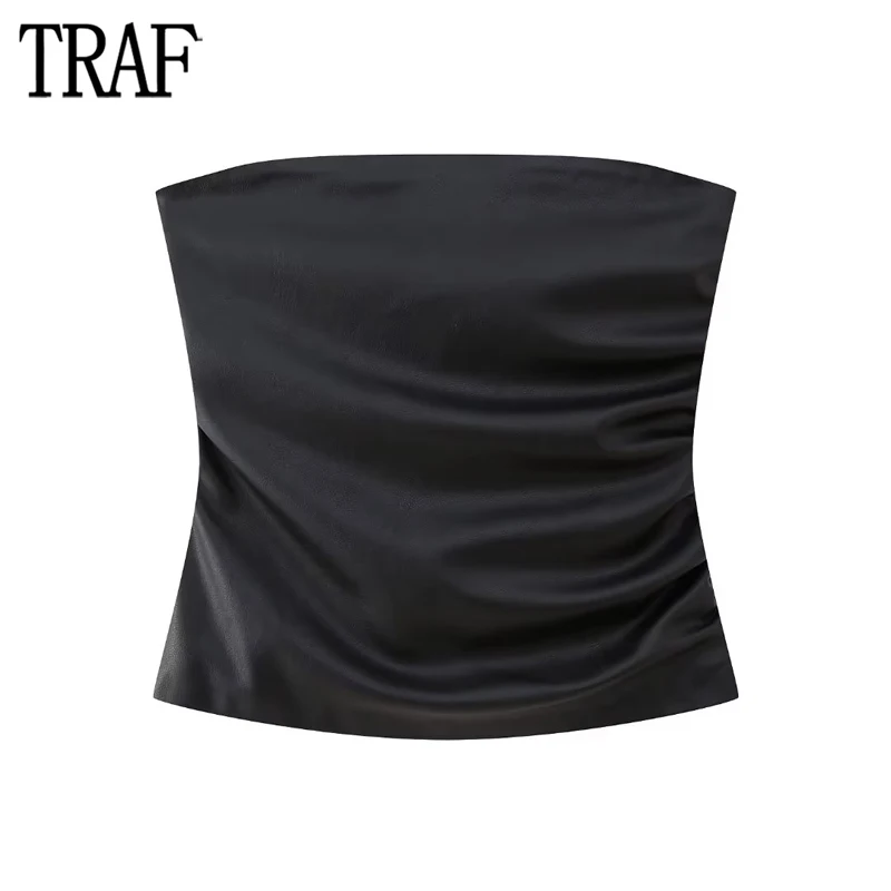 TRAF 2023 Faux Leather Tops for Women Ruched Crop Top Women Sexy Backless Corset Top Woman Streetwear Pleated Tube Top Female
TRAF 2023 Faux Leather Tops for Women Ruched Crop Top Women Sexy Backless Corset Top Woman Streetwear Pleated Tube Top Female