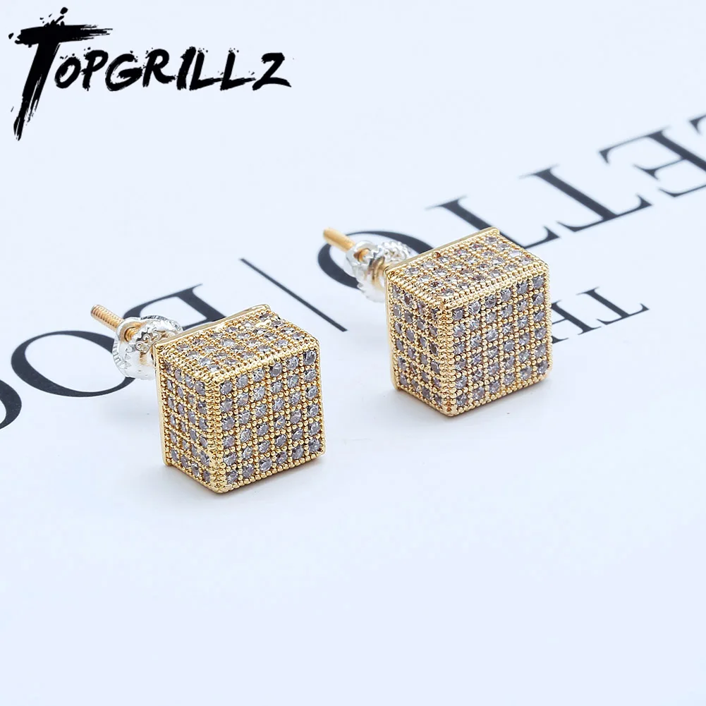 TOPGRILLZ Gold Silver Color Iced Out Cubic Zircon 8mm Square Stud Earring Men Women Trend Jewelry Gifts With Screw Back Buckle
TOPGRILLZ Gold Silver Color Iced Out Cubic Zircon 8mm Square Stud Earring Men Women Trend Jewelry Gifts With Screw Back Buckle