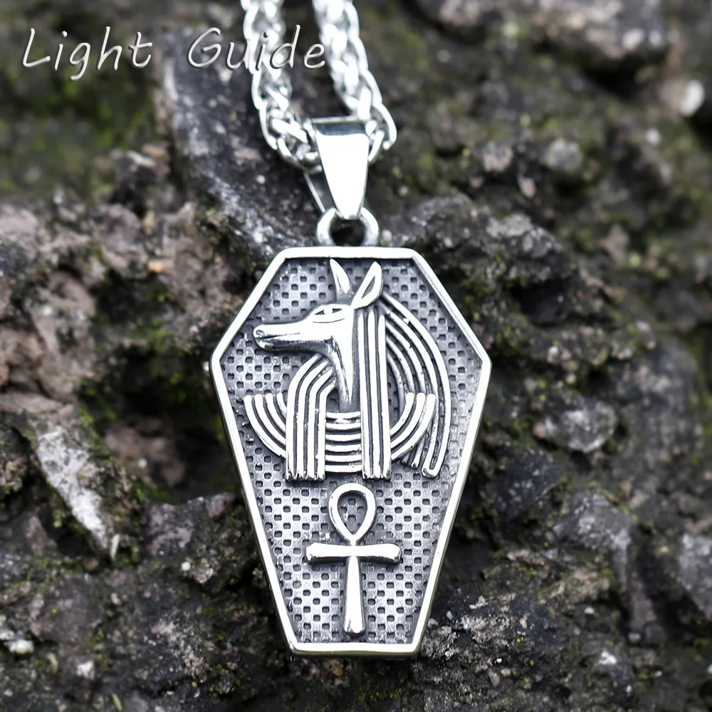 

2022 NEW Men's 316L stainless steel Egypt Cross Anubis God Finger Pendant Necklace for teens Religion Jewelry Gift free shipping