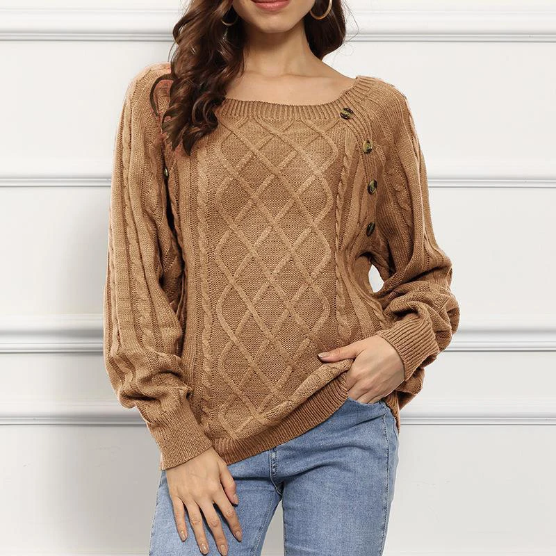 Women Fashion Square Collar Solid Color Pullovers Buttons Long Sleeve Knitted Sweater Loose Casual Tops Winter Autumn
Women Fashion Square Collar Solid Color Pullovers Buttons Long Sleeve Knitted Sweater Loose Casual Tops Winter Autumn