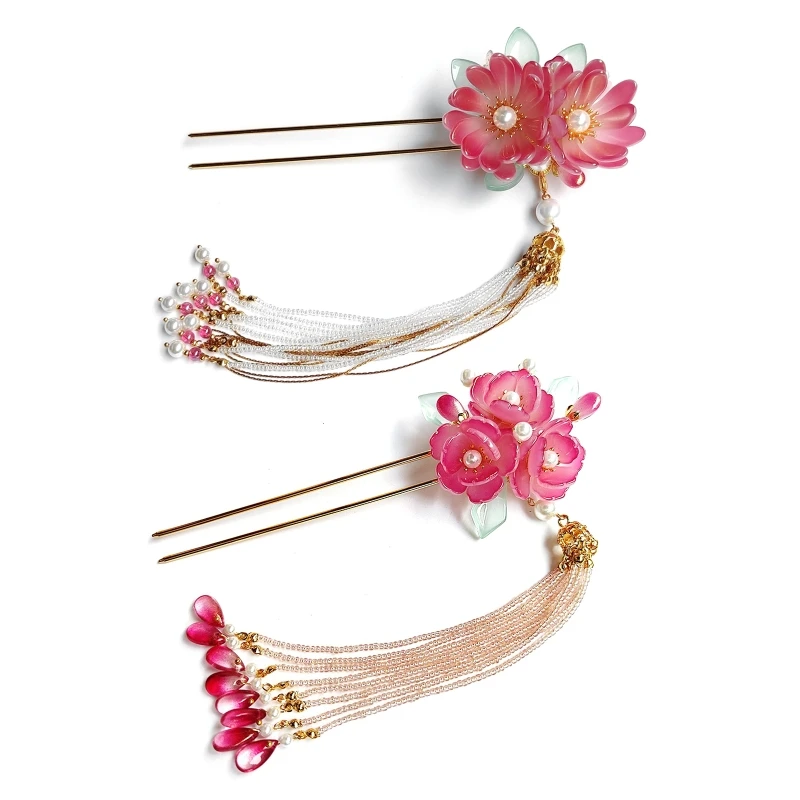 

Ancient Rhyme Products Hanfu Hairpin Costume Accessories Vintage Headdress Elegant Super Fairy Pink Tassel Step Shaking