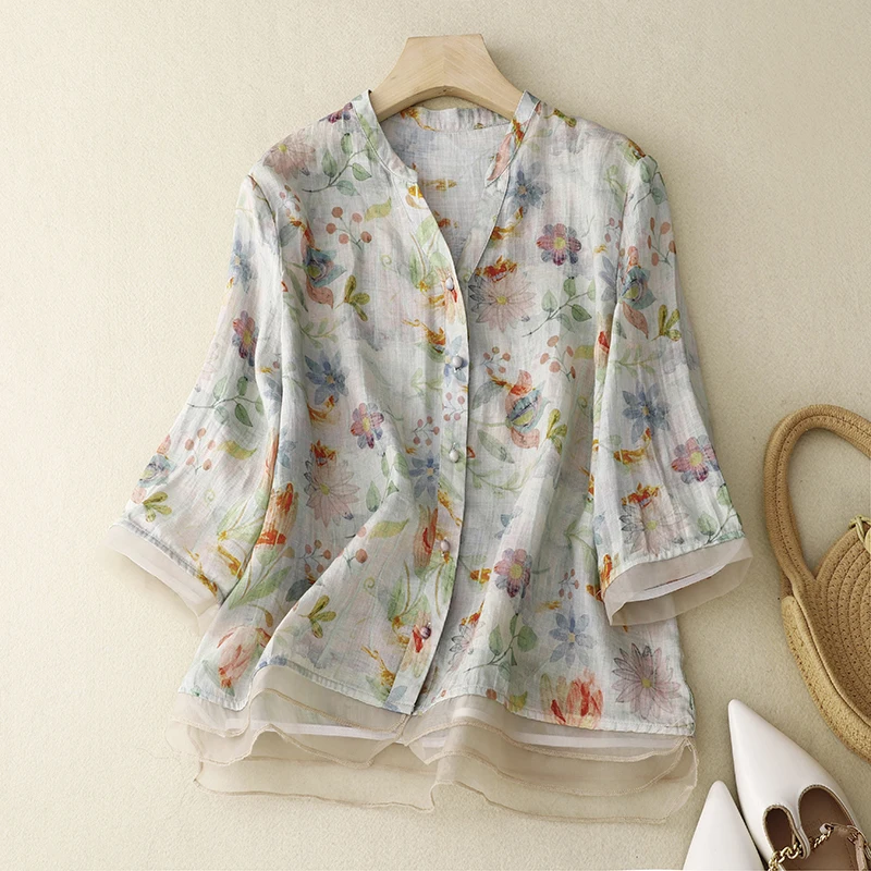 Cotton Linen Women's Shirt Summer 2023 New Prints Vintage Blouses Loose Short Sleeve Floral Top V-neck Ladies Clothing YCMYUNYAN
Cotton Linen Women's Shirt Summer 2023 New Prints Vintage Blouses Loose Short Sleeve Floral Top V-neck Ladies Clothing YCMYUNYAN