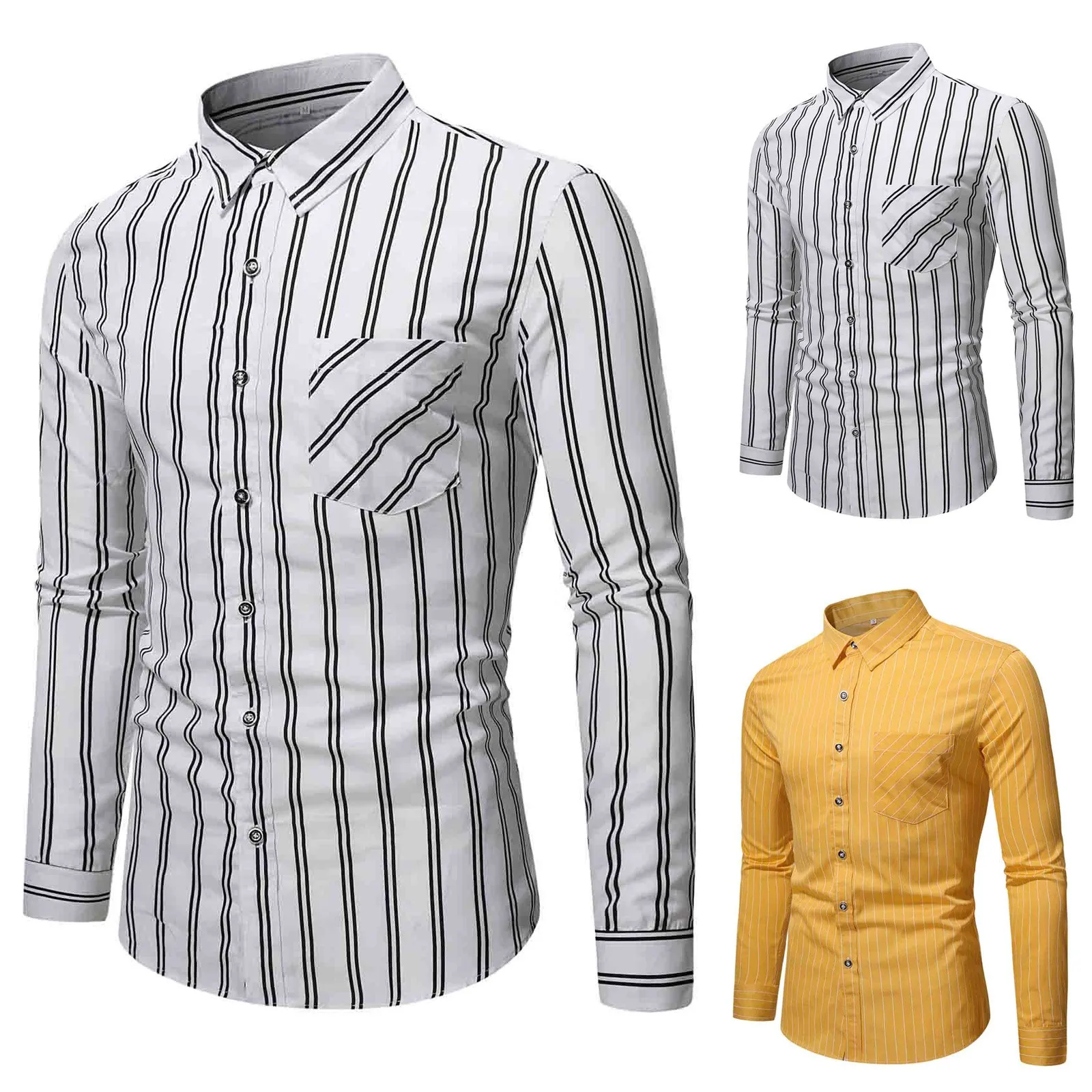 2022 New Men's Long Sleeve Slim Fit Striped Shirts Male Spring Business Casual T Shirt Solid Color Black White Basic Blouse Tops
2022 New Men's Long Sleeve Slim Fit Striped Shirts Male Spring Business Casual T Shirt Solid Color Black White Basic Blouse Tops