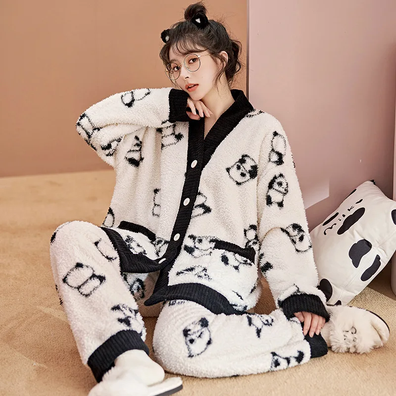 DUNMA Winter Pajamas Set Women Warm Flannel Sleepwear Thick Coral Fleece Cardigan Ladies 2 Piece Set Homewear Cute Panda Pyjamas
DUNMA Winter Pajamas Set Women Warm Flannel Sleepwear Thick Coral Fleece Cardigan Ladies 2 Piece Set Homewear Cute Panda Pyjamas