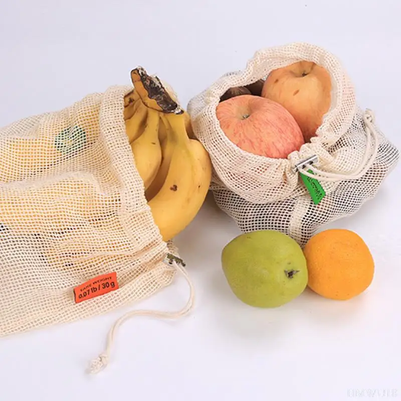 

Хлопковые сетчатые мешки для овощей, продуктовая сумка, многоразовая хлопковая сетка для овощей, зелень, овощи с Кулиской